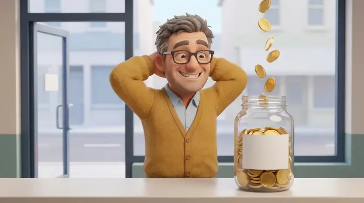 Coins dropping into a jar labelled PROFIT.
